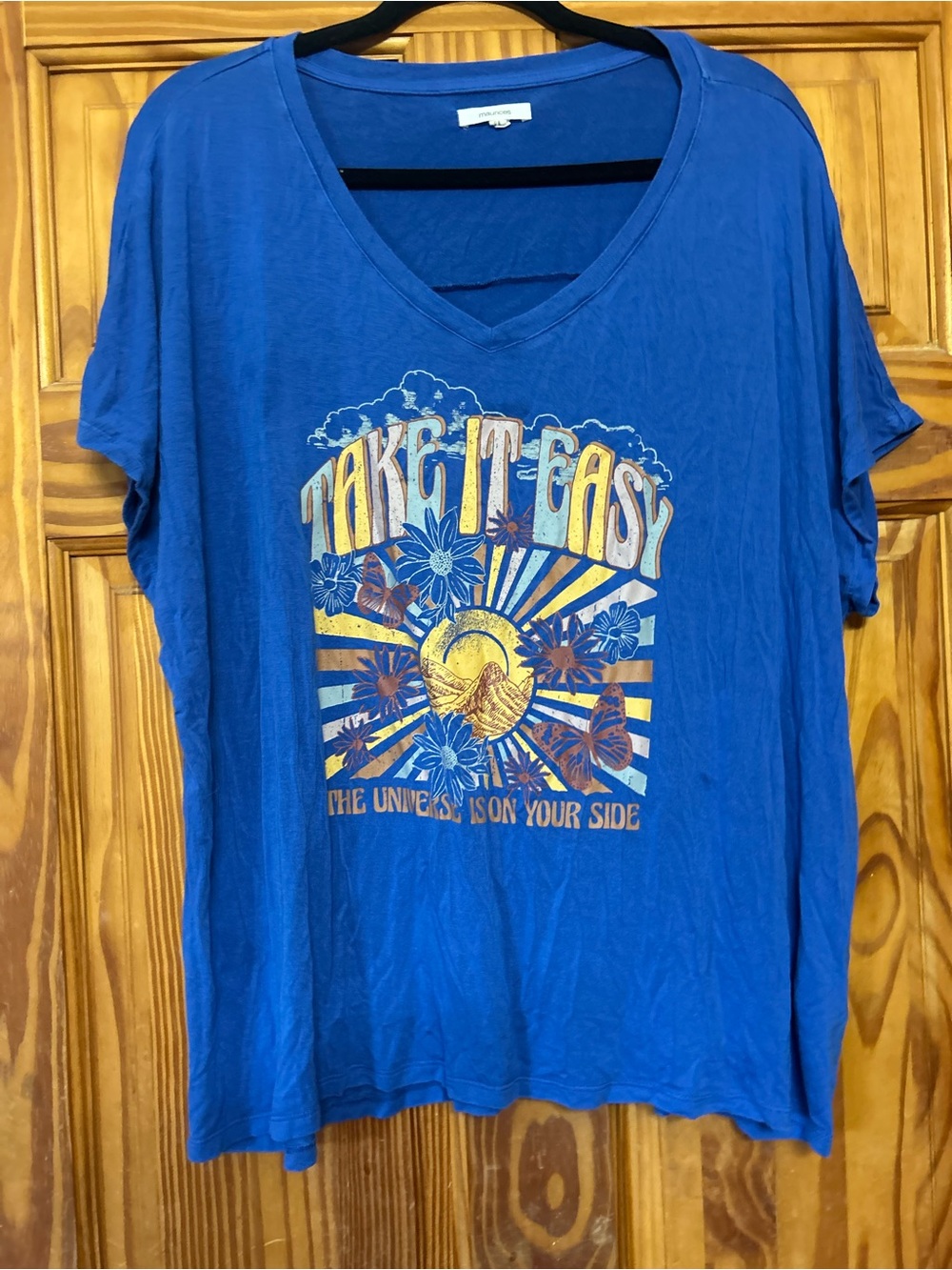 Maurices Royal Blue V-Neck 'Take It Easy' Graphic Tee oversized